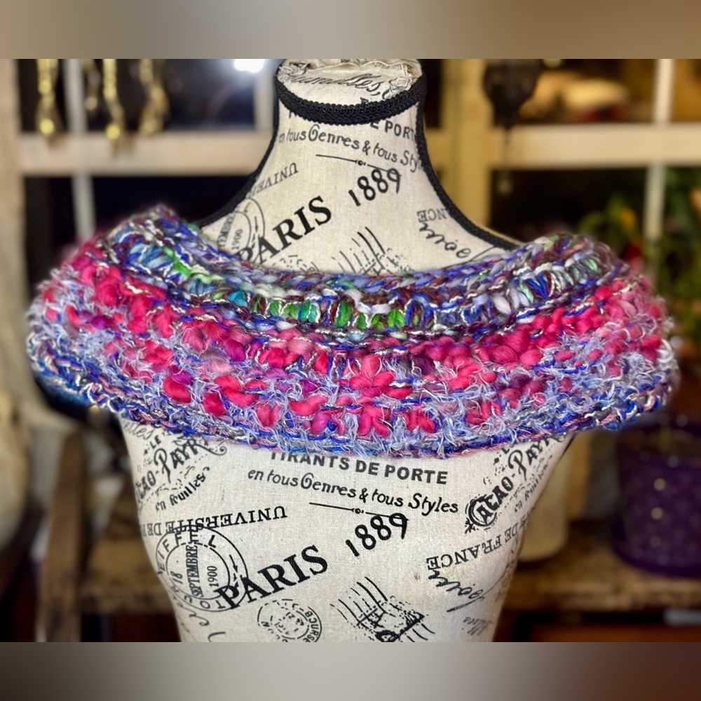 Hand Crafted Multicolor Knit Wrap - Picture 3 of 14